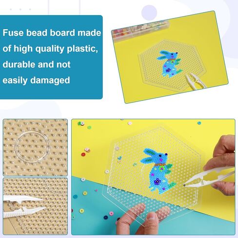 5mm Fuse Beads Pegboards, 45Pcs Melty Beads Peg Boards Large Clear Pegboards Kits with 6 Tweezers for Beading DIY Craft Projects (10 Different Shapes) in Kuwait