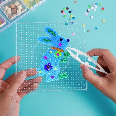 5mm Fuse Beads Pegboards, 45Pcs Melty Beads Peg Boards Large Clear Pegboards Kits with 6 Tweezers for Beading DIY Craft Projects (10 Different Shapes) in Kuwait