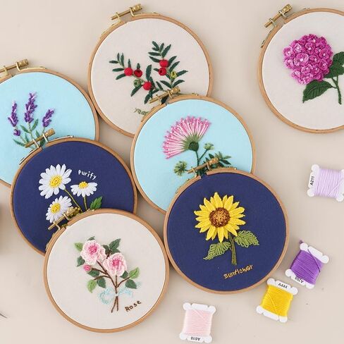 Embroidery Starter Kit for Adults Beginners - DIY Cross Stitch Craft Supplies, Pre-Printed Pattern, Embroidery Floss, Needle - Floral Embroidery Kit for Home Decor (Purple Hydrangea) in Kuwait