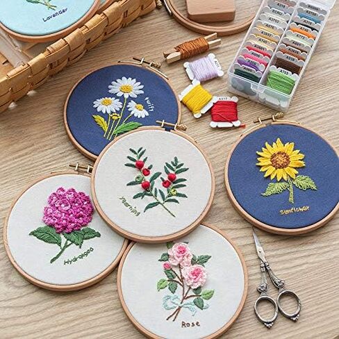 Embroidery Starter Kit for Adults Beginners - DIY Cross Stitch Craft Supplies, Pre-Printed Pattern, Embroidery Floss, Needle - Floral Embroidery Kit for Home Decor (Purple Hydrangea) in Kuwait