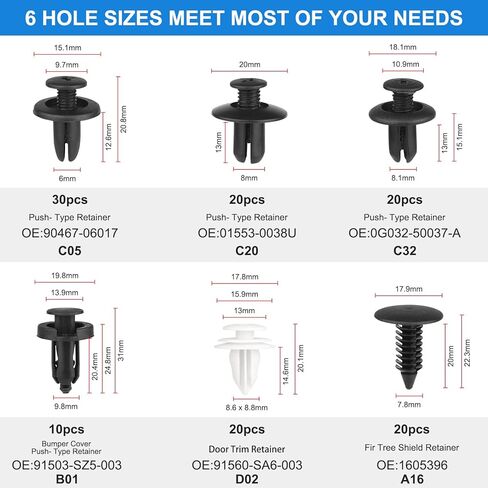 150PCS Car Clips & Plastic Rivets - 7 Popular Sizes, Fits Bumpers, Fenders & Most Car Models, Ideal for Body Fixing & Replacement in Saudi Arabia
