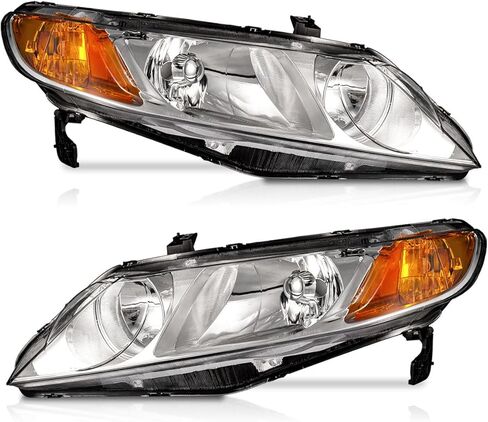 WEELMOTO for 2006-2011 Honda Civic 4-Door Headlights Replacement for Headlight Pair Headlamp Chrome Housing Amber Reflector Left+Right Side (Does NOT fit 2-Door Coupe models in Saudi Arabia
