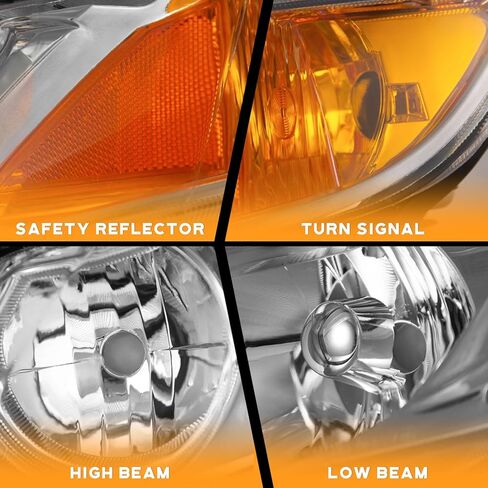 WEELMOTO for 2006-2011 Honda Civic 4-Door Headlights Replacement for Headlight Pair Headlamp Chrome Housing Amber Reflector Left+Right Side (Does NOT fit 2-Door Coupe models in Saudi Arabia