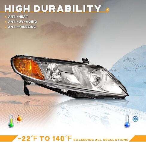 WEELMOTO for 2006-2011 Honda Civic 4-Door Headlights Replacement for Headlight Pair Headlamp Chrome Housing Amber Reflector Left+Right Side (Does NOT fit 2-Door Coupe models in Saudi Arabia