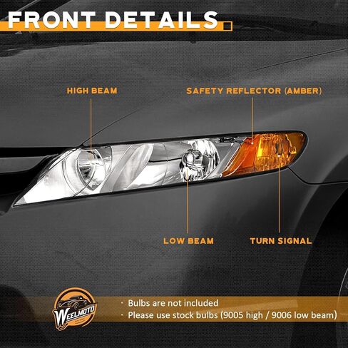 WEELMOTO for 2006-2011 Honda Civic 4-Door Headlights Replacement for Headlight Pair Headlamp Chrome Housing Amber Reflector Left+Right Side (Does NOT fit 2-Door Coupe models in Saudi Arabia