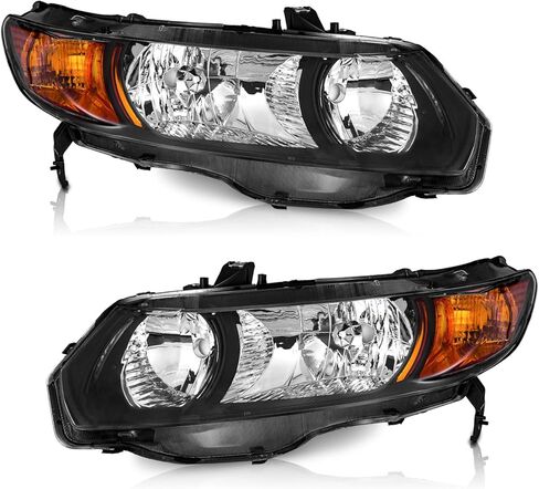 WEELMOTO for 2006-2011 Honda Civic 4-Door Headlights Replacement for Headlight Pair Headlamp Chrome Housing Amber Reflector Left+Right Side (Does NOT fit 2-Door Coupe models in Saudi Arabia
