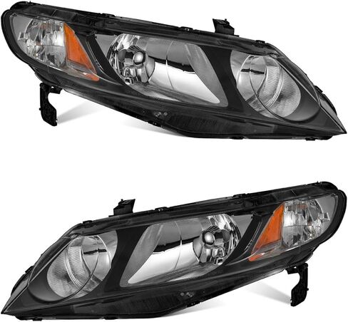 WEELMOTO for 2006-2011 Honda Civic 4-Door Headlights Replacement for Headlight Pair Headlamp Chrome Housing Amber Reflector Left+Right Side (Does NOT fit 2-Door Coupe models in Saudi Arabia