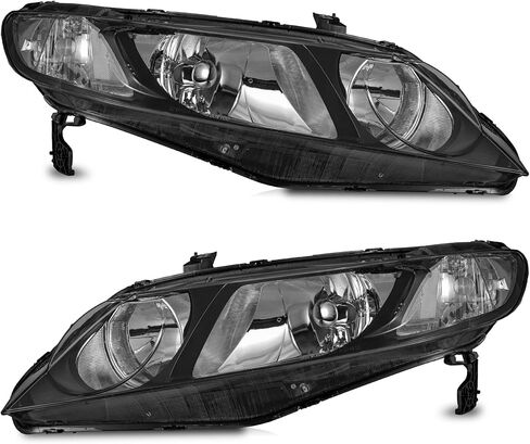 WEELMOTO for 2006-2011 Honda Civic 4-Door Headlights Replacement for Headlight Pair Headlamp Chrome Housing Amber Reflector Left+Right Side (Does NOT fit 2-Door Coupe models in Saudi Arabia