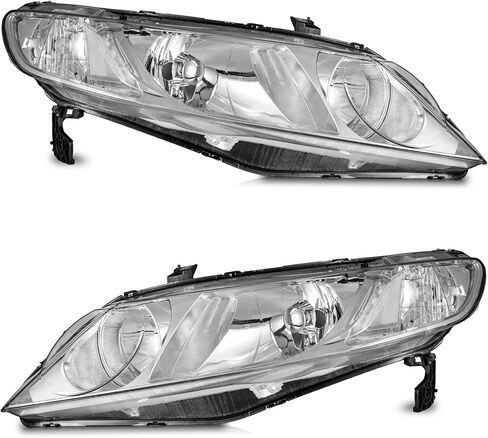 WEELMOTO for 2006-2011 Honda Civic 4-Door Headlights Replacement for Headlight Pair Headlamp Chrome Housing Amber Reflector Left+Right Side (Does NOT fit 2-Door Coupe models in Saudi Arabia