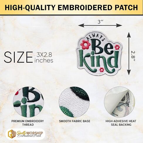 Always Be Kind Embroidered Patch Inspirational Kindness Embroidery Patches Positive Self Love Motivational Sew On Iron On Patch For Clothes Backpacks Hats Jackets Jeans Gift For Men Women 3x2.8 Inches in Kuwait