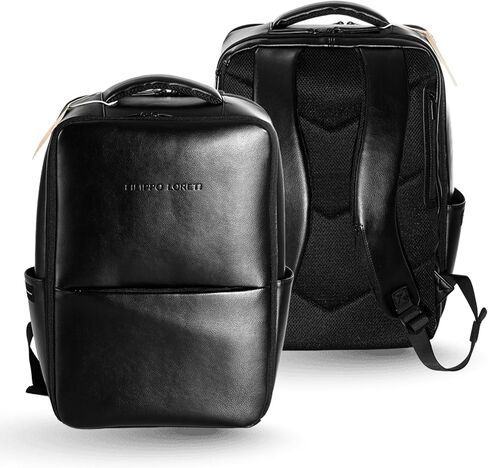 FILIPPO LORETI Leather Travel Backpack with Laptop Compartment fits 16", Anti-Theft Fashion Designer Carry-on Bag, Functional, Durable with Multiple Organizational Pockets, Eco-Friendly, Black in Saudi Arabia