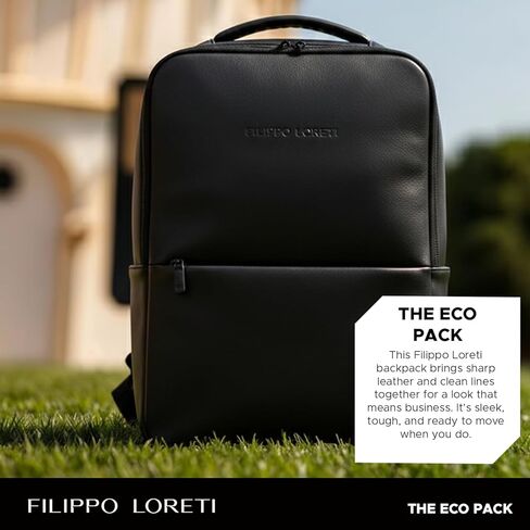 FILIPPO LORETI Leather Travel Backpack with Laptop Compartment fits 16", Anti-Theft Fashion Designer Carry-on Bag, Functional, Durable with Multiple Organizational Pockets, Eco-Friendly, Black in Saudi Arabia