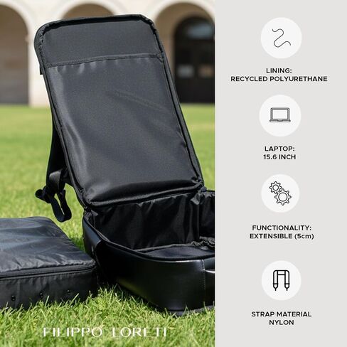 FILIPPO LORETI Leather Travel Backpack with Laptop Compartment fits 16", Anti-Theft Fashion Designer Carry-on Bag, Functional, Durable with Multiple Organizational Pockets, Eco-Friendly, Black in Saudi Arabia