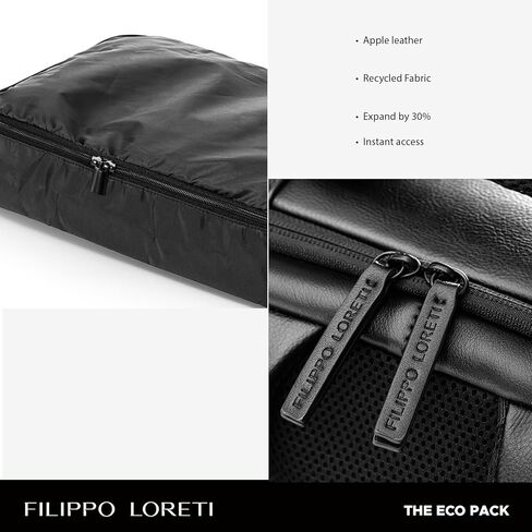 FILIPPO LORETI Leather Travel Backpack with Laptop Compartment fits 16", Anti-Theft Fashion Designer Carry-on Bag, Functional, Durable with Multiple Organizational Pockets, Eco-Friendly, Black in Saudi Arabia