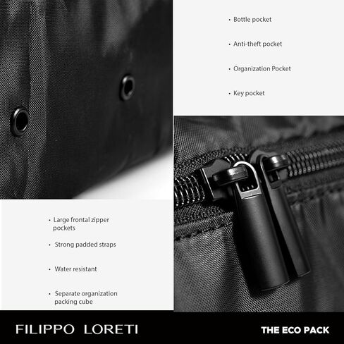 FILIPPO LORETI Leather Travel Backpack with Laptop Compartment fits 16", Anti-Theft Fashion Designer Carry-on Bag, Functional, Durable with Multiple Organizational Pockets, Eco-Friendly, Black in Saudi Arabia