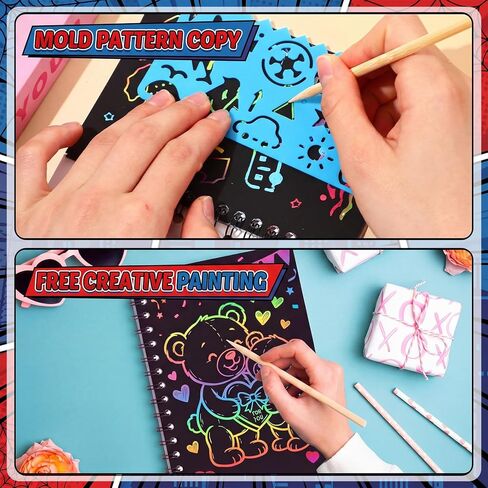 24 Pack Spiderweb Scratch Party Favors Art Crafts: Bulk Scratch Notebook Paper Pads, Wooden Stylus, Drawing Stencils and Gift Bags for Gifts Birthday Party Favors Goodie Bag Stuffers in Kuwait