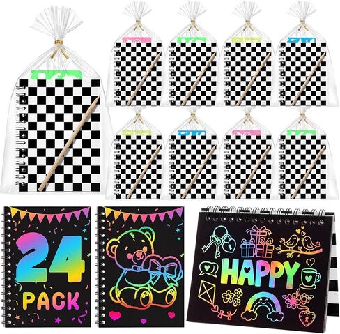 24 Pack Spiderweb Scratch Party Favors Art Crafts: Bulk Scratch Notebook Paper Pads, Wooden Stylus, Drawing Stencils and Gift Bags for Gifts Birthday Party Favors Goodie Bag Stuffers in Kuwait
