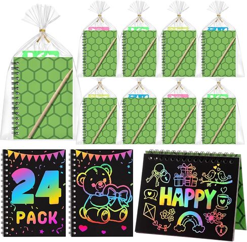 24 Pack Spiderweb Scratch Party Favors Art Crafts: Bulk Scratch Notebook Paper Pads, Wooden Stylus, Drawing Stencils and Gift Bags for Gifts Birthday Party Favors Goodie Bag Stuffers in Kuwait