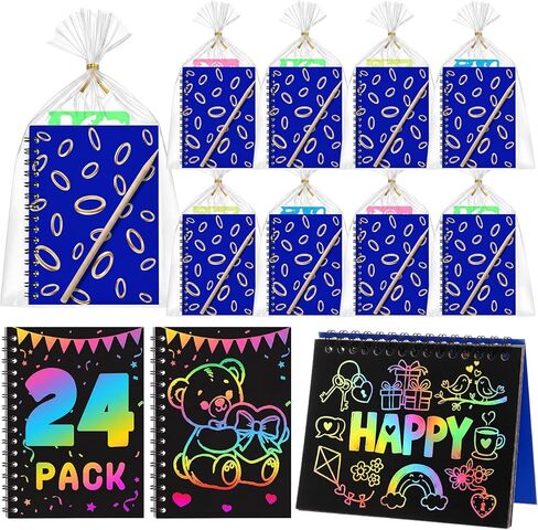 24 Pack Spiderweb Scratch Party Favors Art Crafts: Bulk Scratch Notebook Paper Pads, Wooden Stylus, Drawing Stencils and Gift Bags for Gifts Birthday Party Favors Goodie Bag Stuffers in Kuwait