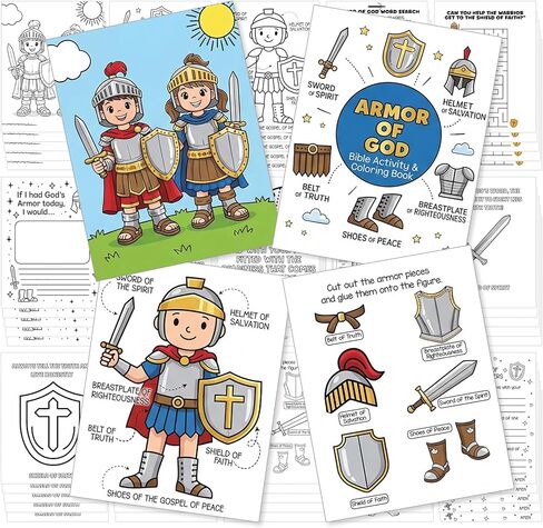 15 قطعة من كتب التلوين Armor of God من Yinder، كتيب صفحات التلوين DIY من Armor of God، لوازم الأنشطة الفنية للفصول الدراسية المنزلية، هدية للحفلات الدينية لنشاط الفصول الدراسية يوم الأحد، حقيبة هدايا جيدة in Kuwait