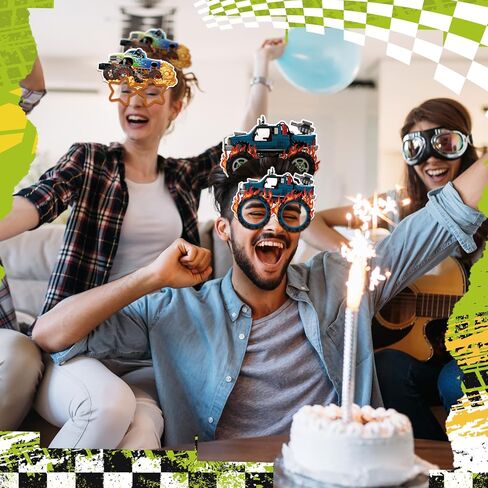 24 Pcs Monster Truck Party Decorations Paper Glasses and Paper Headbands Monster Truck Photo Booth Props Decorations in Kuwait