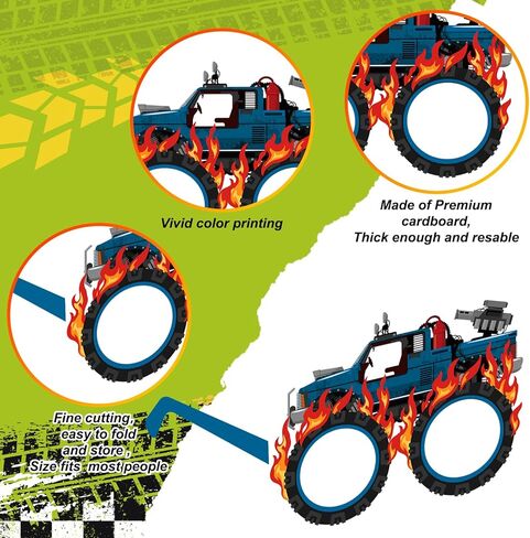 24 Pcs Monster Truck Party Decorations Paper Glasses and Paper Headbands Monster Truck Photo Booth Props Decorations in Kuwait