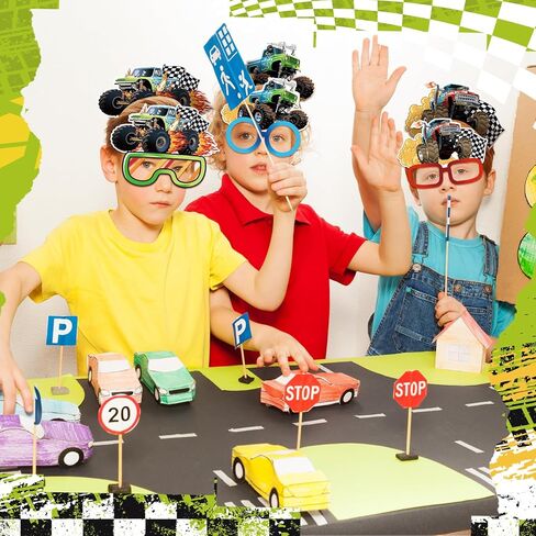 24 Pcs Monster Truck Party Decorations Paper Glasses and Paper Headbands Monster Truck Photo Booth Props Decorations in Kuwait