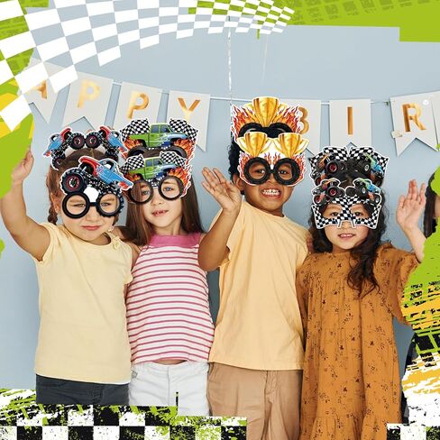 24 Pcs Monster Truck Party Decorations Paper Glasses and Paper Headbands Monster Truck Photo Booth Props Decorations in Kuwait