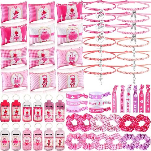 60 Pcs Ballerina Party Favors Set Ballet Party Supplies Decoration 12 Makeup Bags 12 Bracelets 12 Knotted Rubber Bands 12 Keychains 12 Elastic Scrunchies for Girl Daughter Dancing Gift in Kuwait
