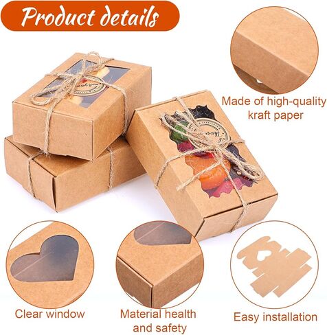 Lemecima 100 Pcs Soap Boxes for Homemade Soap with Clear Windows, 5 Designs Paper Gift Packaging Boxes 3.5 x 2.4 x 1.2 Inch, Includes Thank You Tags & Jute Twine for Treats, Candies, Cookies in Saudi Arabia