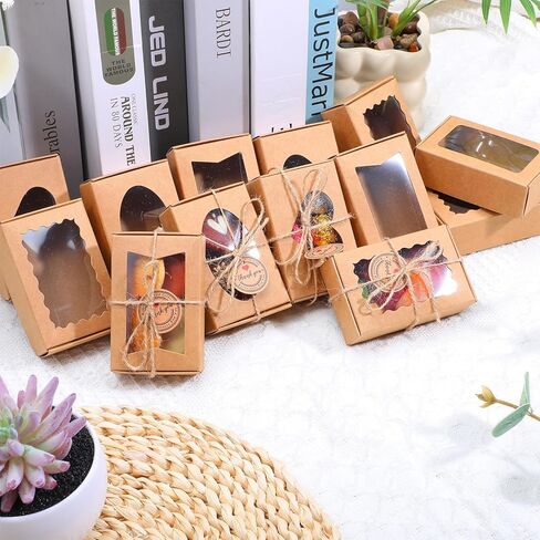 Lemecima 100 Pcs Soap Boxes for Homemade Soap with Clear Windows, 5 Designs Paper Gift Packaging Boxes 3.5 x 2.4 x 1.2 Inch, Includes Thank You Tags & Jute Twine for Treats, Candies, Cookies in Saudi Arabia