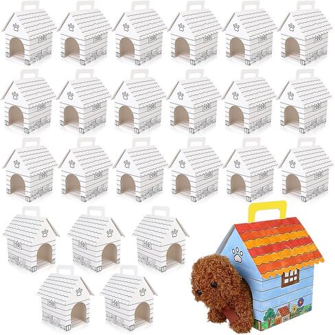 HCEWSBFD 24 Pcs Dog Party Supplies Adopt a Puppy Boxes with Handle Coloring Your Own Dog House Shaped Gift Boxes with Holes for Pet Adoption Puppy Pet DIY Crafting Animal Theme Birthday Party Gifts in Saudi Arabia