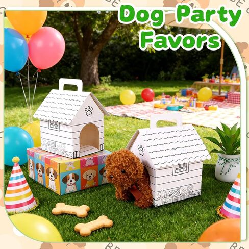 HCEWSBFD 24 Pcs Dog Party Supplies Adopt a Puppy Boxes with Handle Coloring Your Own Dog House Shaped Gift Boxes with Holes for Pet Adoption Puppy Pet DIY Crafting Animal Theme Birthday Party Gifts in Saudi Arabia