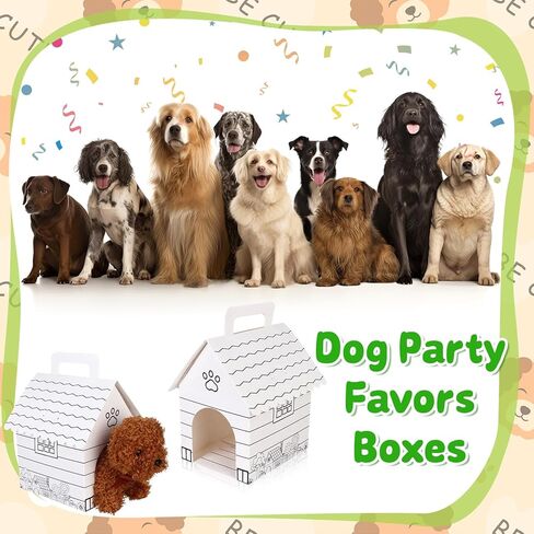 HCEWSBFD 24 Pcs Dog Party Supplies Adopt a Puppy Boxes with Handle Coloring Your Own Dog House Shaped Gift Boxes with Holes for Pet Adoption Puppy Pet DIY Crafting Animal Theme Birthday Party Gifts in Saudi Arabia