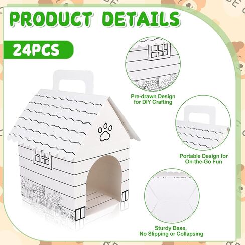 HCEWSBFD 24 Pcs Dog Party Supplies Adopt a Puppy Boxes with Handle Coloring Your Own Dog House Shaped Gift Boxes with Holes for Pet Adoption Puppy Pet DIY Crafting Animal Theme Birthday Party Gifts in Saudi Arabia