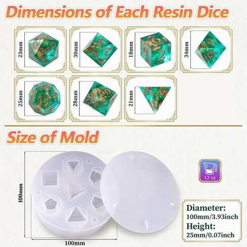 Silicone Molds 7 Cavities for DIY Dice Making, Polyhedral Stereoscopic Dice Molds, Table Board Game Accessory,Craft Tool, Silicone Home Party Gift, Creative Game Lovers Present in Saudi Arabia