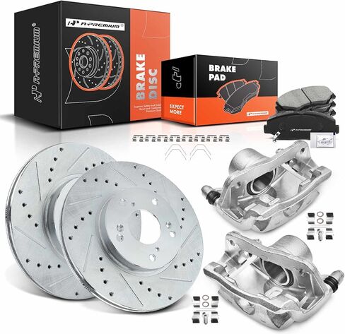 A-Premium Front Drilled and Slotted Disc Brake Rotors and Ceramic Pads Kit with Calipers Compatible with Honda Civic 2013-2018, Accord 2003-2017, CR-Z 2016 & Acura ILX 2014-2015 8-PC Set in Kuwait