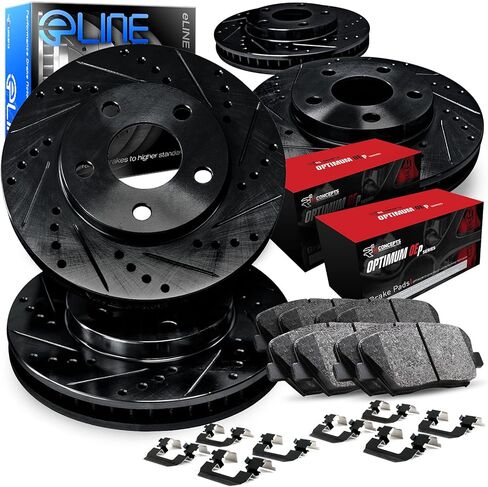 R1 Concepts Front and Rear Brake Kit Fits 2007-2018 Jeep Wrangler| Optimum Oep Pads, Drilled Slotted Rotors| Hardware| 12.5" Front & 13.0" Rear in Kuwait
