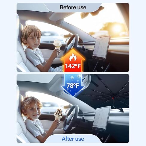 Car Windshield Sun Shade Umbrella, Car Sun Shade Windshield for Auto Trucks Sedan SUV Keeps Vehicle Cool Heat Insulation-M-Black in Saudi Arabia