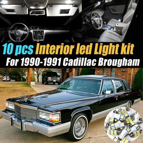10Pc Super White 6000k Car Interior LED Light Bulb Kit Pack Compatible for 1990-1991 Cadillac Brougham in Kuwait