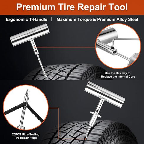 ValueMax Tire Repair Kit, 38PCS Universal Heavy Duty Car Tool Kit for Fix Punctures, Tire Plug Tools for Cars, Motorcycles, ATV, SUV, RV, Tractors, Trucks, etc. in Kuwait