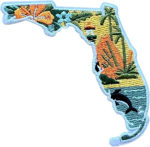 Florida State Map 3 Inches Embroidery Patch, Iron On/Sew On Travel Embroidered Applique Patch, Travel Patches,Fabric Patches for Clothes Backpacks Hats, DIY Accessories Gifts for Travel Lover in Kuwait