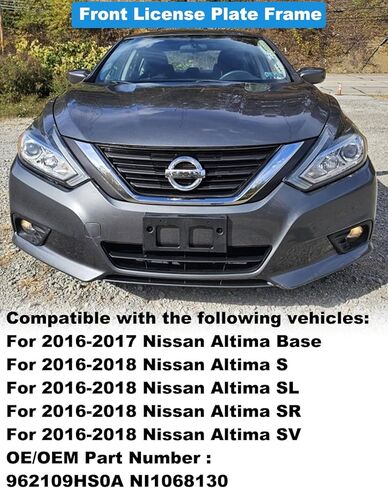 FASTCHE Front License Plate Frame Compatible with 2016 2017 2018 Nissan Altima Front Bumper License Plate Holder Mounting Bracket Replace # 962109HS0A NI1068130 in Kuwait