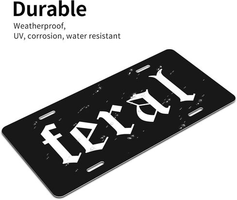 License Plate with 4 Holes, Funny Novelty Aluminum Metal License Plate Covers, Vanity Tag Decorative Car Front Accessories for Women Men, Feral, 6"x12" in Kuwait