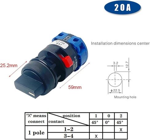 LW26 YMW26-20/1S Mouting Hole 22mm Two/Three Position Control Power Silver Contact 20A One Pole Rotary Cam Switch in Saudi Arabia