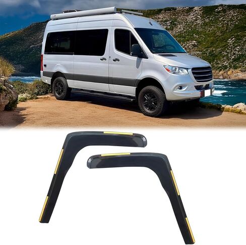 FREEMOTOR802 in-Channel Car Window Deflectors, Compatible with 2019-2025 Mercedes-Benz W907 Sprinter 1500 2500 3500, Black PC Polycarbonate Rain Guards Side Window Visors Wind Deflectors, 2-Piece Set in Kuwait