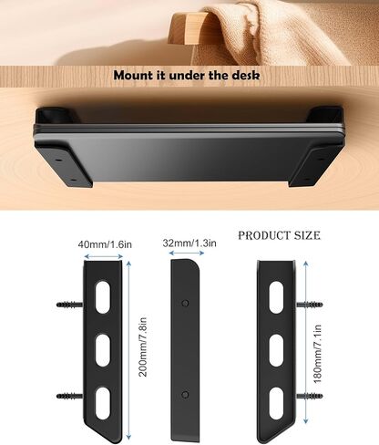 Under Desk Laptop Holder/Wall Mount, Compatible with Keyboard and Small Devices Up to 40mm/1.57in Thick Like Macbooks, Surface, Routers, Modems, Cable Box, Network Switch and More (Black) in Saudi Arabia