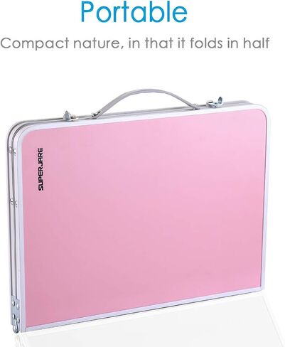SUPERJARE Foldable Laptop Table, Bed Desk, Breakfast Serving Bed Tray, Portable Mini Picnic Table & Lightweight, Folds in Half with Inner Storage Space - Pink in Saudi Arabia
