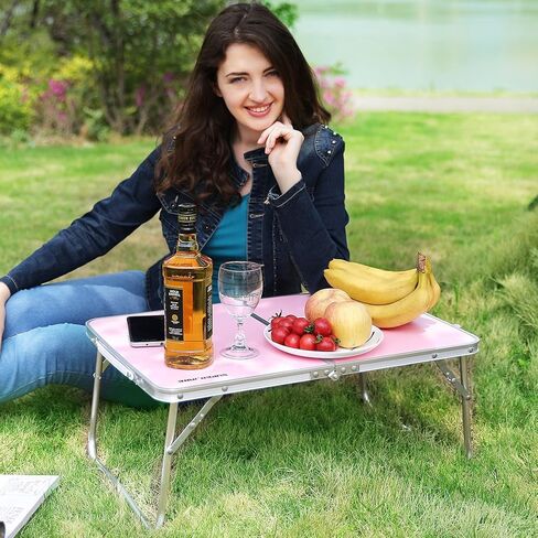 SUPERJARE Foldable Laptop Table, Bed Desk, Breakfast Serving Bed Tray, Portable Mini Picnic Table & Lightweight, Folds in Half with Inner Storage Space - Pink in Saudi Arabia