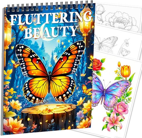 Aannanl Coloring Books for Adults,Spiral Adult Coloring Book for Women Men Seniors, Butterfly Patterns Adult Coloring Book Single Sided Thick Pages,Arts and Crafts to Stress Relief Relaxatio-20 Pages in Saudi Arabia